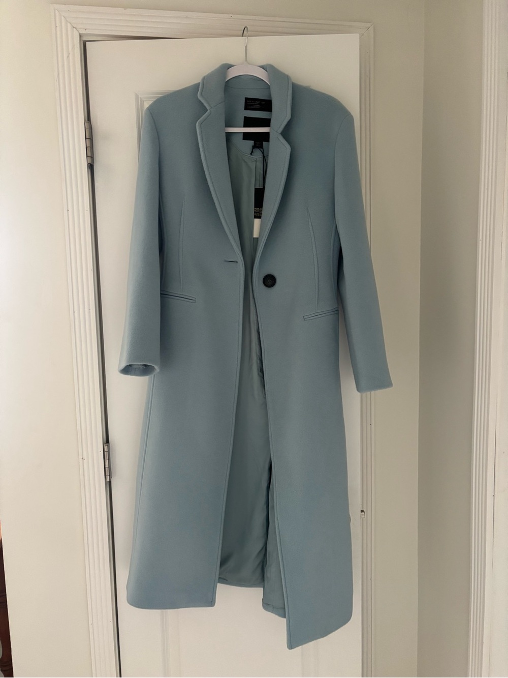 Zara Light Blue Long Wool Blend Coat - Classic Tailored Overcoat